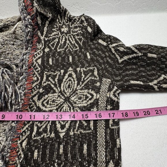 FREE PEOPLE Women Kai Tapestry Cardigan Tassel Tie Front Sz L Taupe Boho 46-14 - Picture 14 of 16